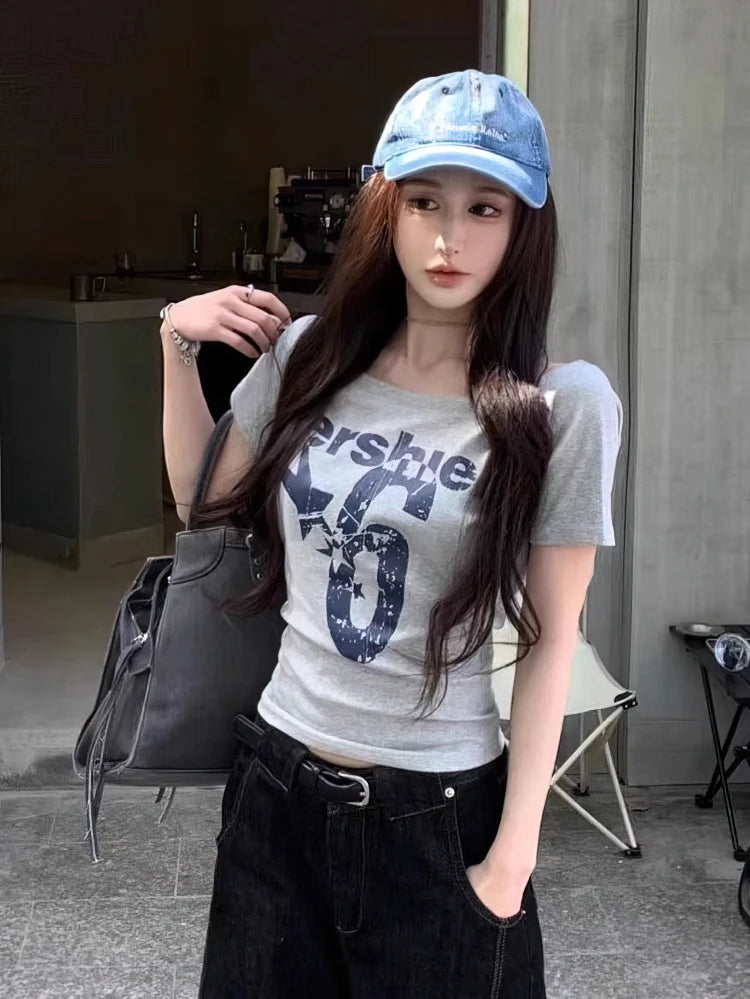 Y2k Sport Summer Off shoulder Top Women Sexy Vintage.