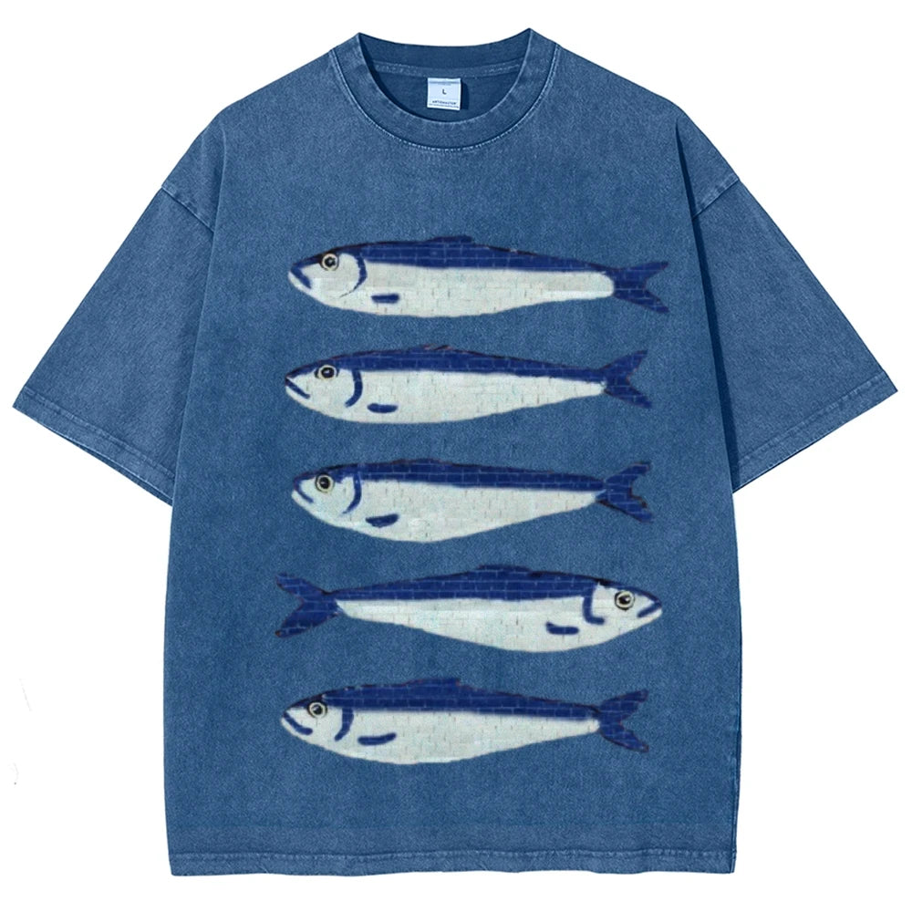Gojo Cartoon Salted Fish Print Women's Loose T-Shirt Oversized