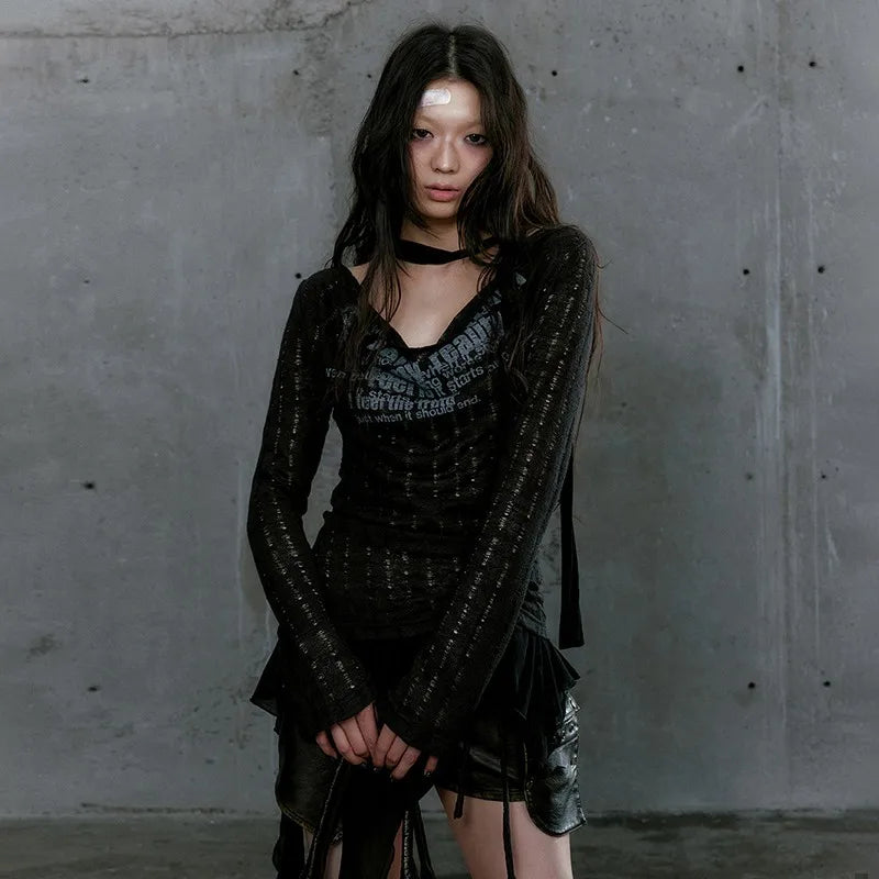 Karrcat Grunge Aesthetics Knitted Tops.