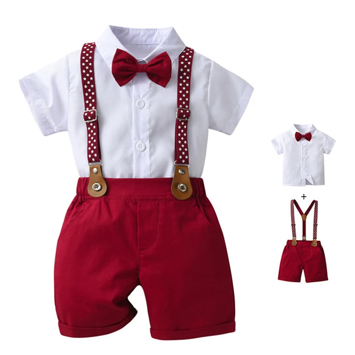 Boy Wedding Summer Clothes Star Print Suspender Set.