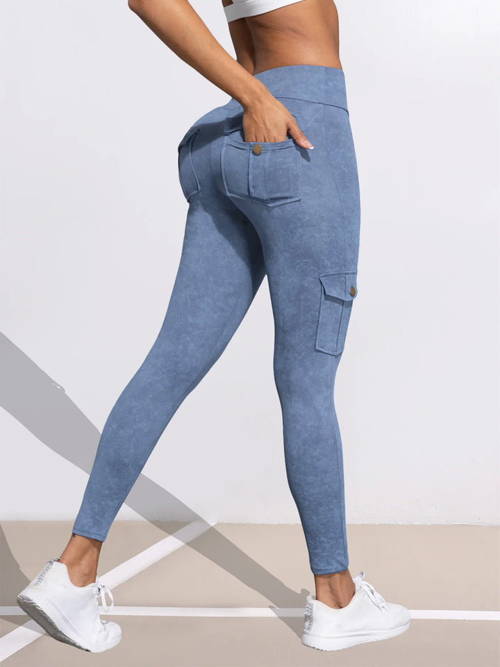 1/3 PCS Washed Print Work Pocket Women Leggings.