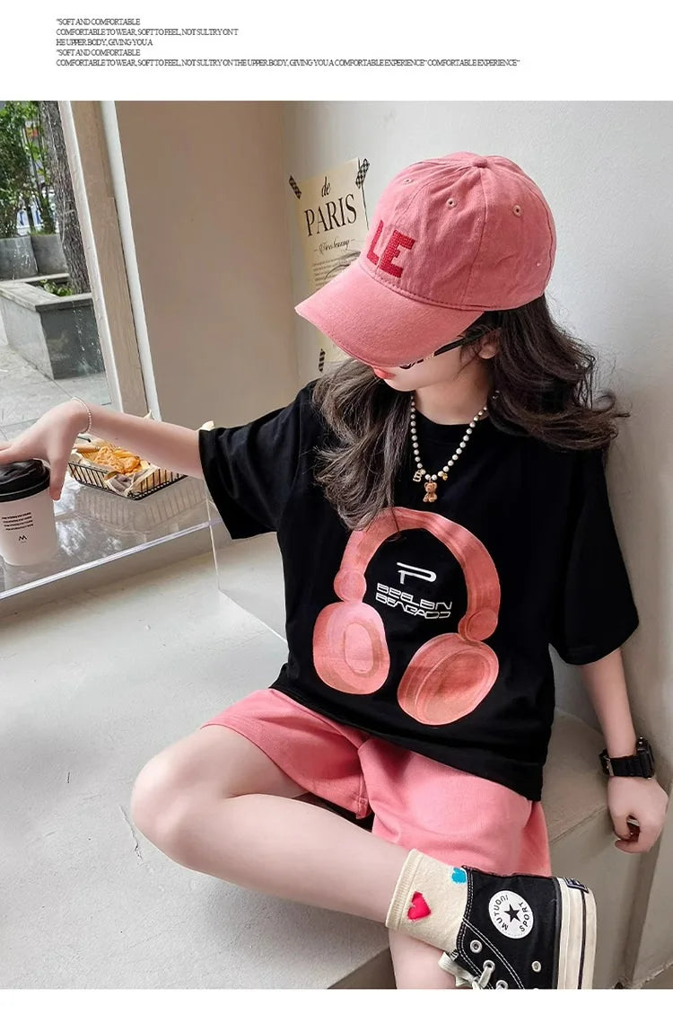 Girls Summer T-Shirt Short-Sleeved Suit Korean Version