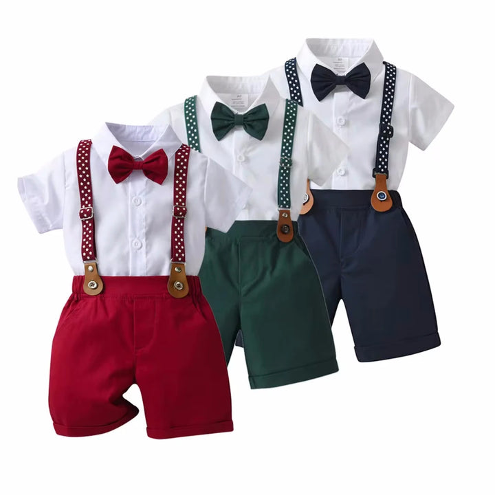 Boy Wedding Summer Clothes Star Print Suspender Set.