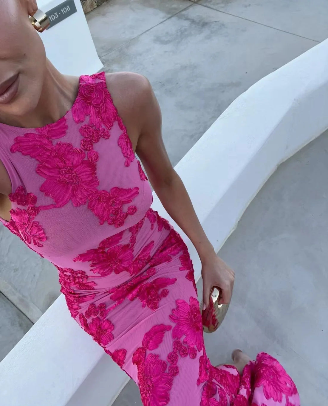 VEITCHE Elegant Women Sleeveless 3d Flowers Party Dress.