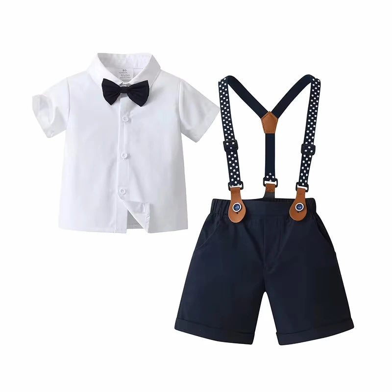 Boy Wedding Summer Clothes Star Print Suspender Set.
