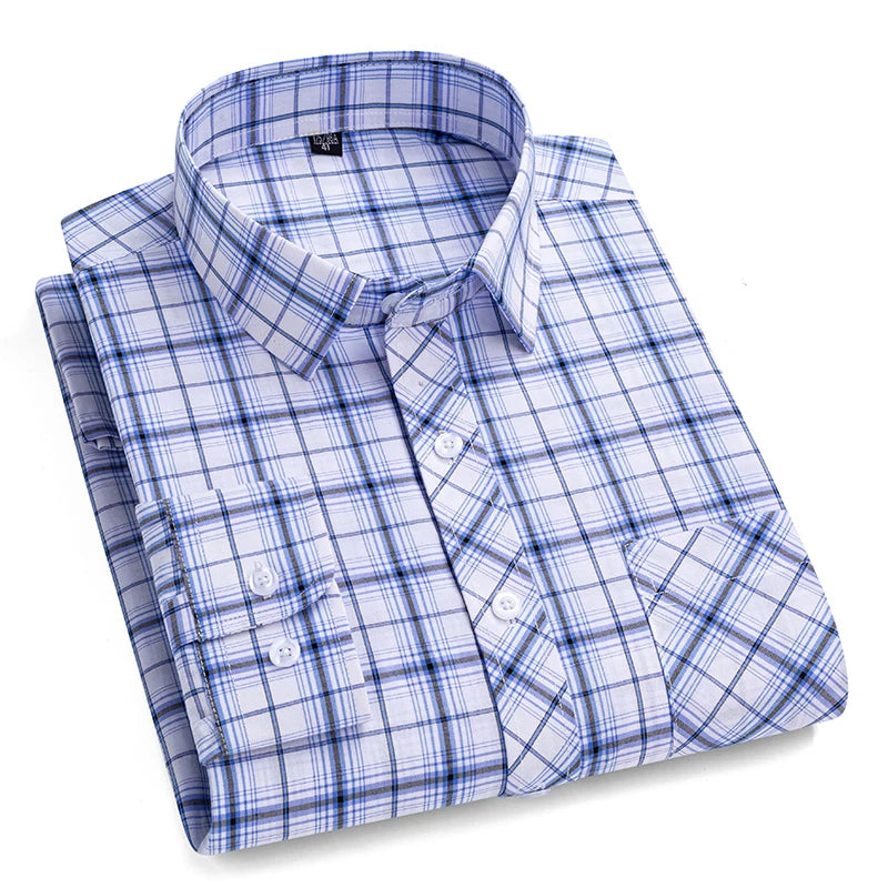 Men's Plaid Shirts Long Sleeve Cotton Checked Shirt