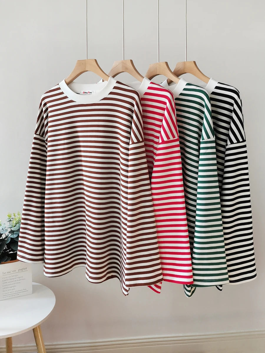 Women's Striped T-shirt 95% Cotton Oversized.