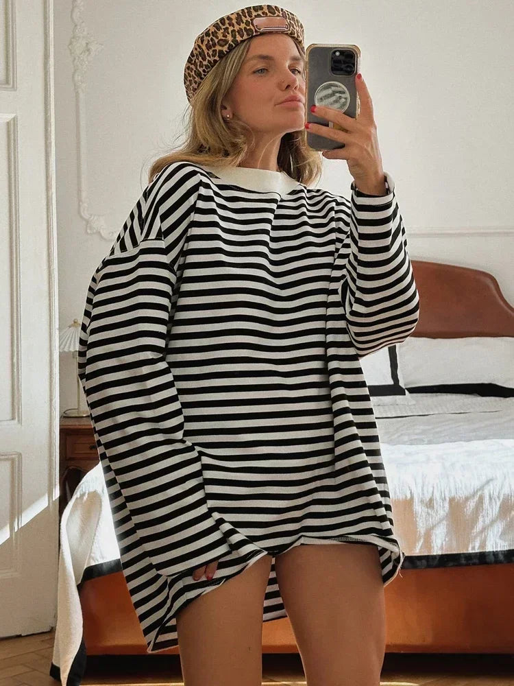 Women's Striped T-shirt 95% Cotton Oversized