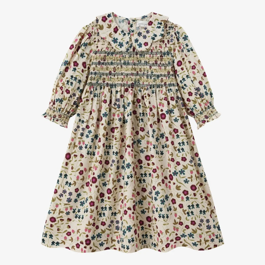 Summer Smocking dress Beige Floral & Cableknit collection for girls
