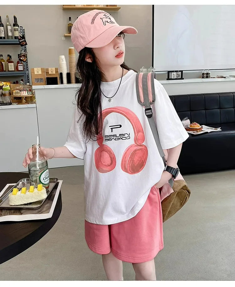 Girls Summer T-Shirt Short-Sleeved Suit Korean Version