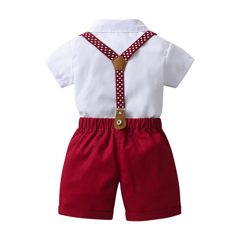 Boy Wedding Summer Clothes Star Print Suspender Set.