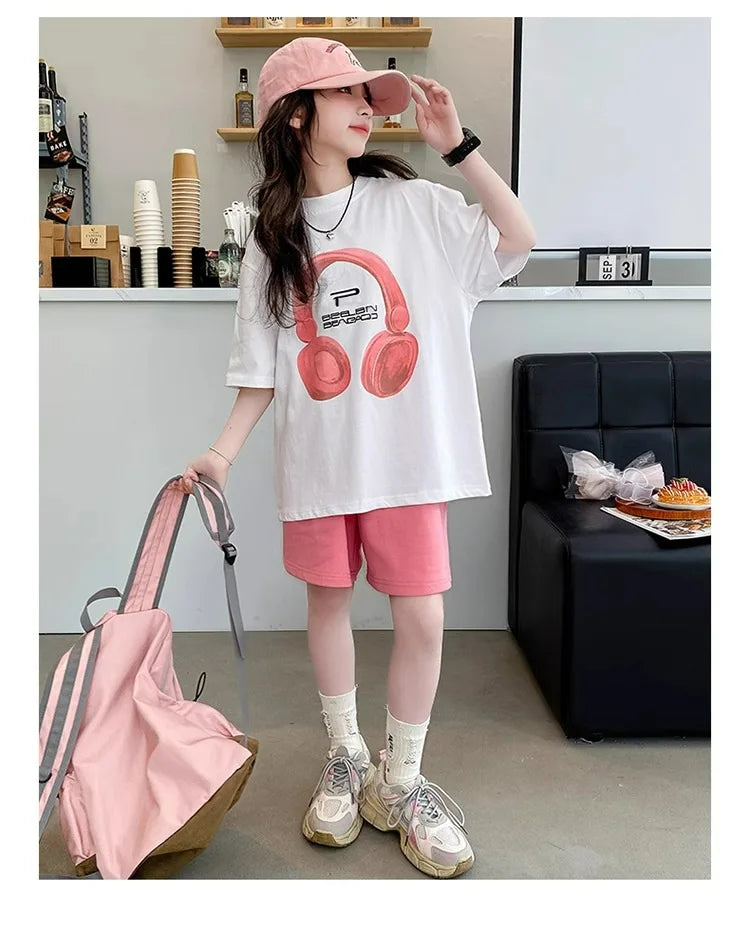 Girls Summer T-Shirt Short-Sleeved Suit Korean Version