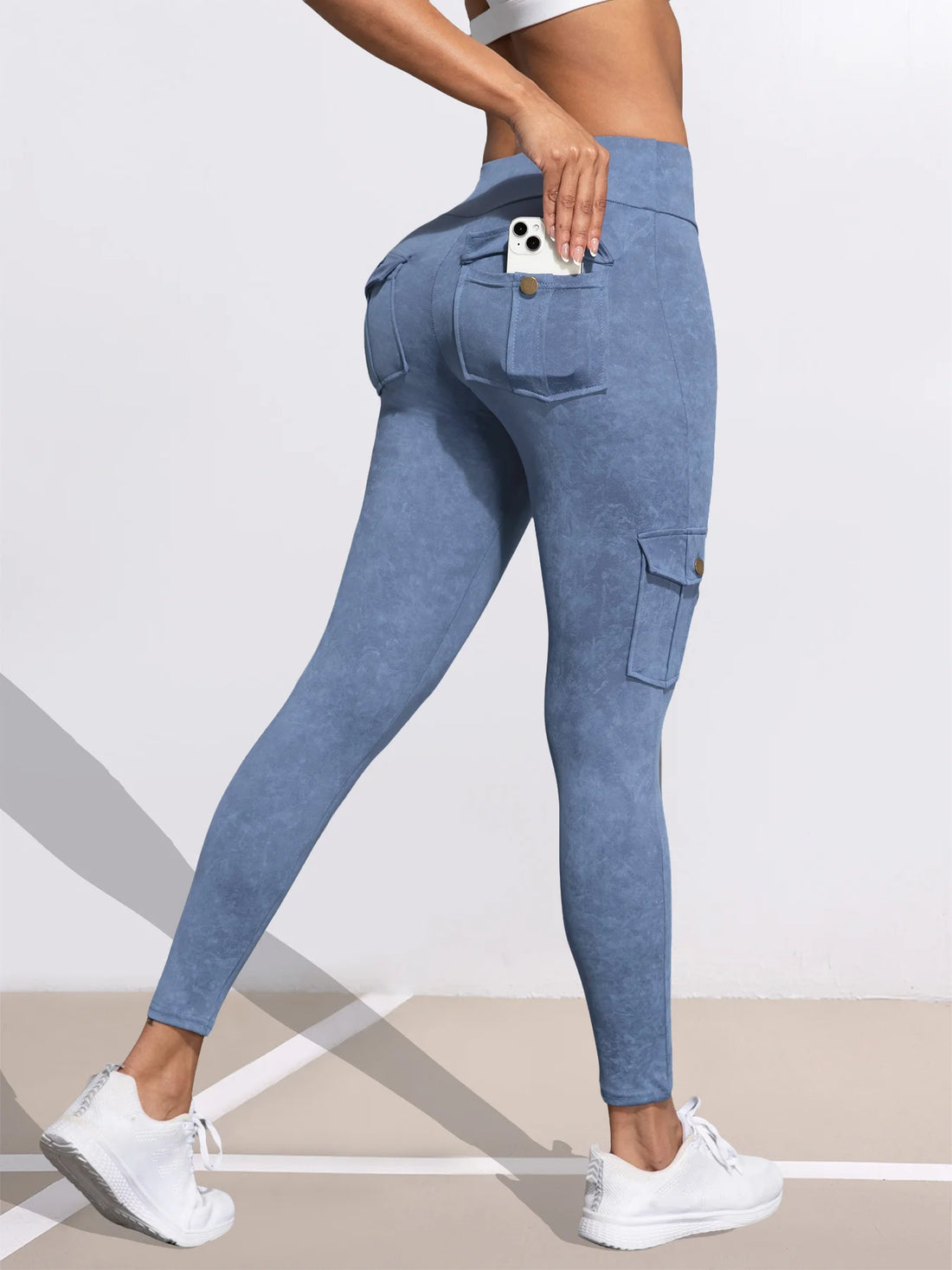 1/3 PCS Washed Print Work Pocket Women Leggings