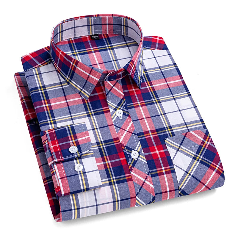 Men's Plaid Shirts Long Sleeve Cotton Checked Shirt