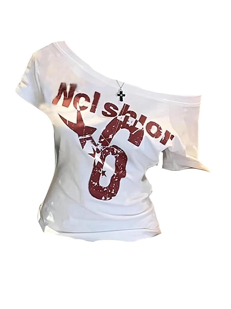 Y2k Sport Summer Off shoulder Top Women Sexy Vintage.