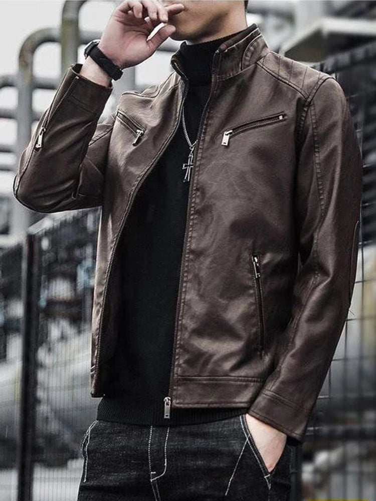 Men Leather Suit Jacket Men Slim Fit Short Coat