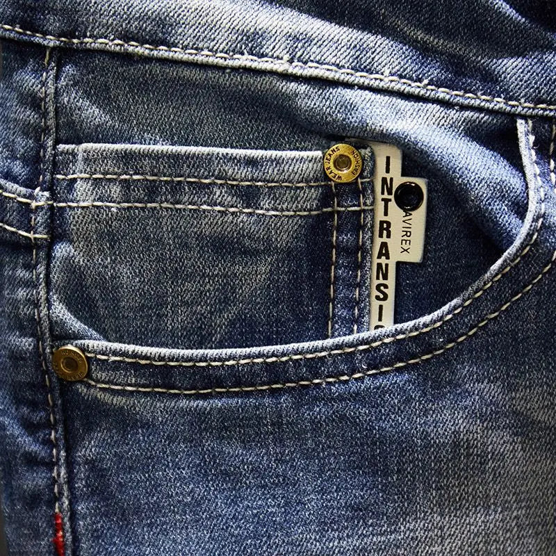 Men Ripped Worn-out Slim-fit Cotton Denim Pants