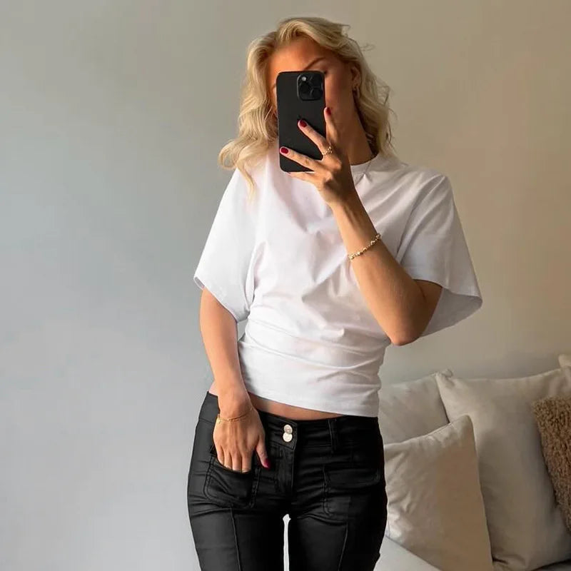 Fashion Casual Solid Gray Cropped T-shirt.