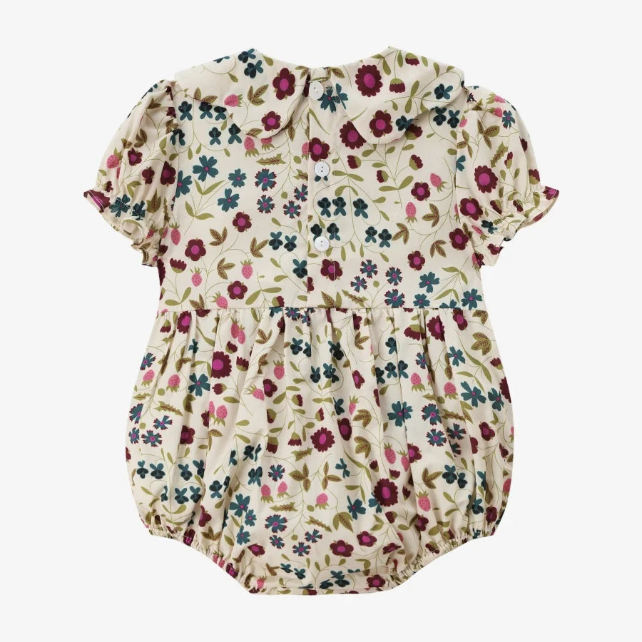 Summer Smocking dress Beige Floral & Cableknit collection for girls.